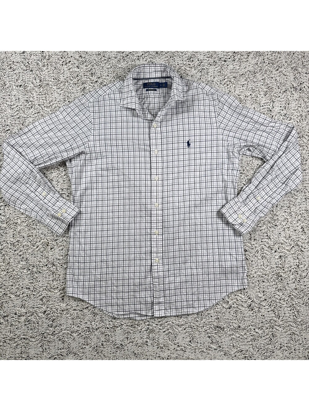 Polo Ralph Lauren Button Down Shirt Men's Sz M White Blue Gray Plaid Classic Fit